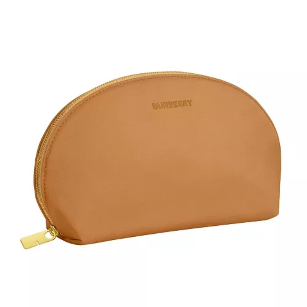 Burberry Tan Leather Half-Moon Cosmetic Pouch